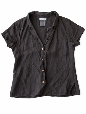 Agnès B Paris Brown 100% Linen Button Front Blouse Top Size 36 French Minimalist